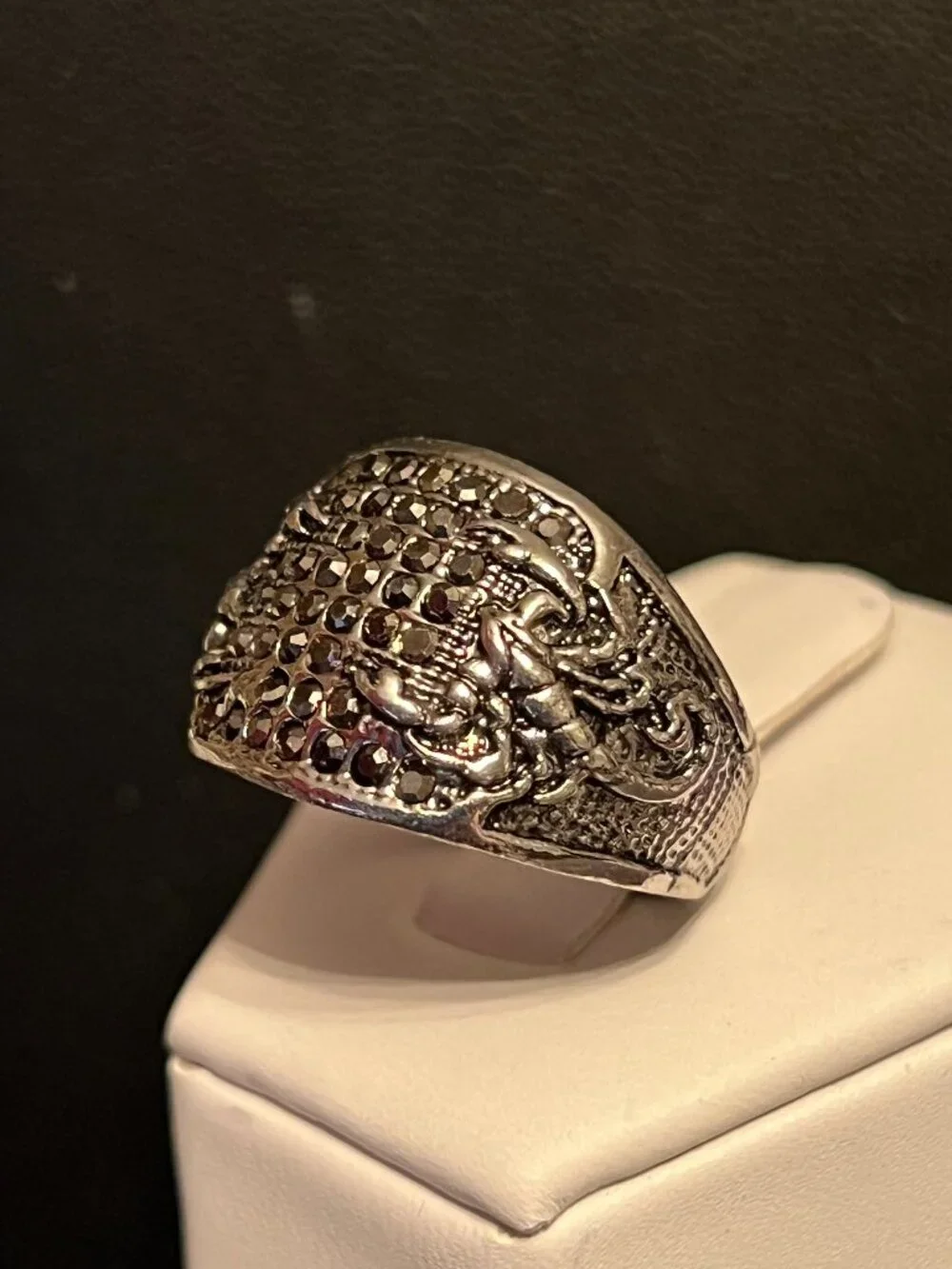 Silverplated Scorpion Ring with Black Pave Set Stones Size 8.5, 10.5 (406)